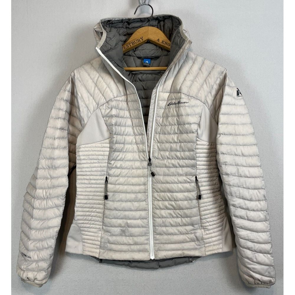 EDDIE BAUER Womens Puffer Jacket Sz XS First Ascent GRAY‎ Storm Down 800 FLAWS